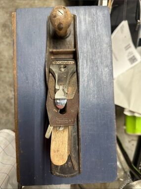 Stanley Metal and Wood Hand Plane on Blue Backing vintage #5 made in England